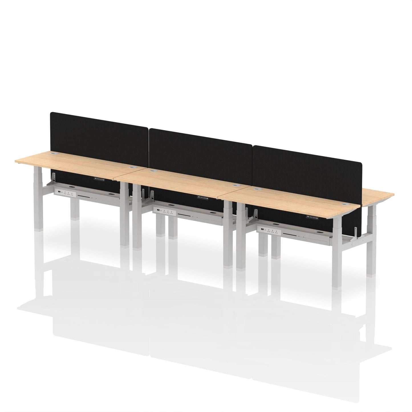 Air Back-to-Back Slimline Height Adjustable Bench Desk - 6 Person with Black Straight Screen