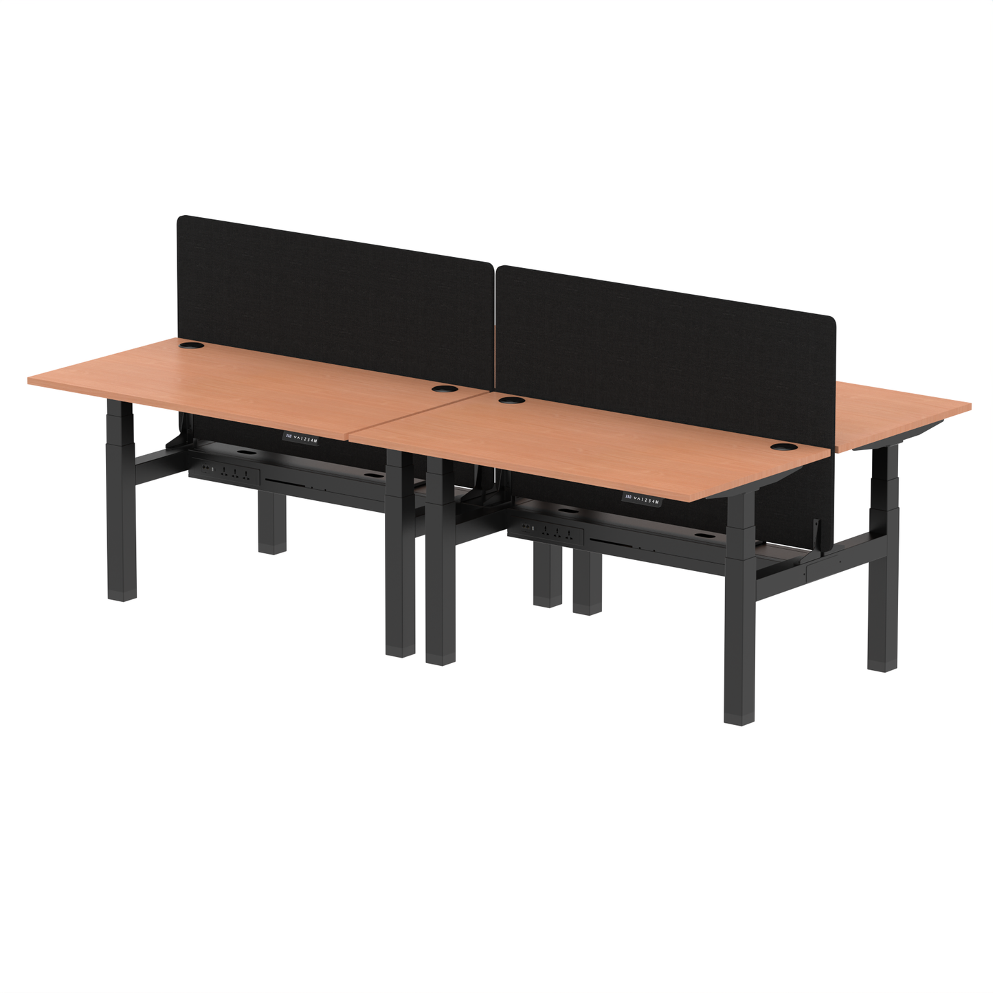 Air Back-to-Back Height Adjustable Bench Desk - 4 Person with Black Straight Screen