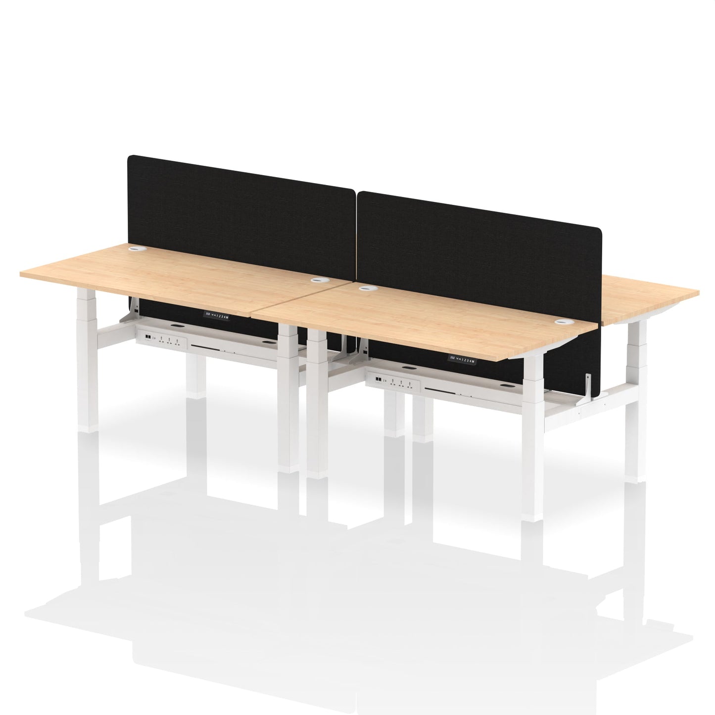 Air Back-to-Back Height Adjustable Bench Desk - 4 Person with Black Straight Screen