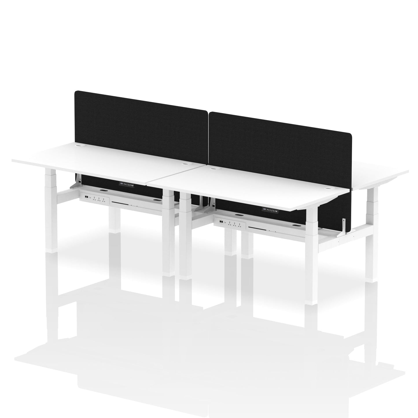 Air Back-to-Back Height Adjustable Bench Desk - 4 Person with Black Straight Screen