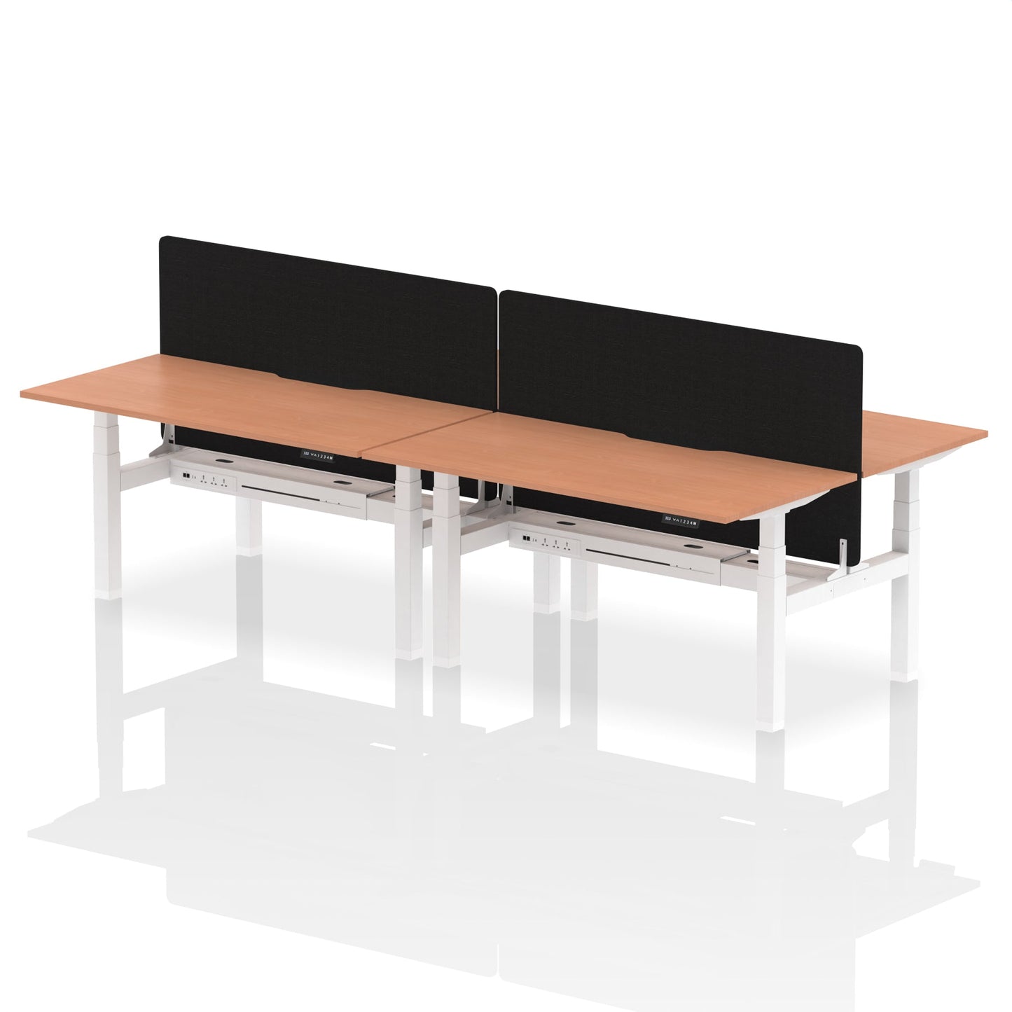 Air Back-to-Back Scalloped Edge Height Adjustable Bench Desk - 4 Person with Black Straight Screen