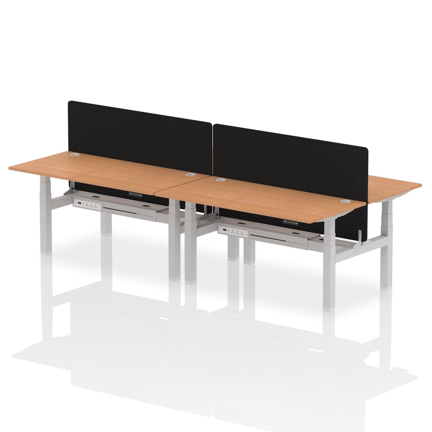 Air Back-to-Back Height Adjustable Bench Desk - 4 Person with Black Straight Screen