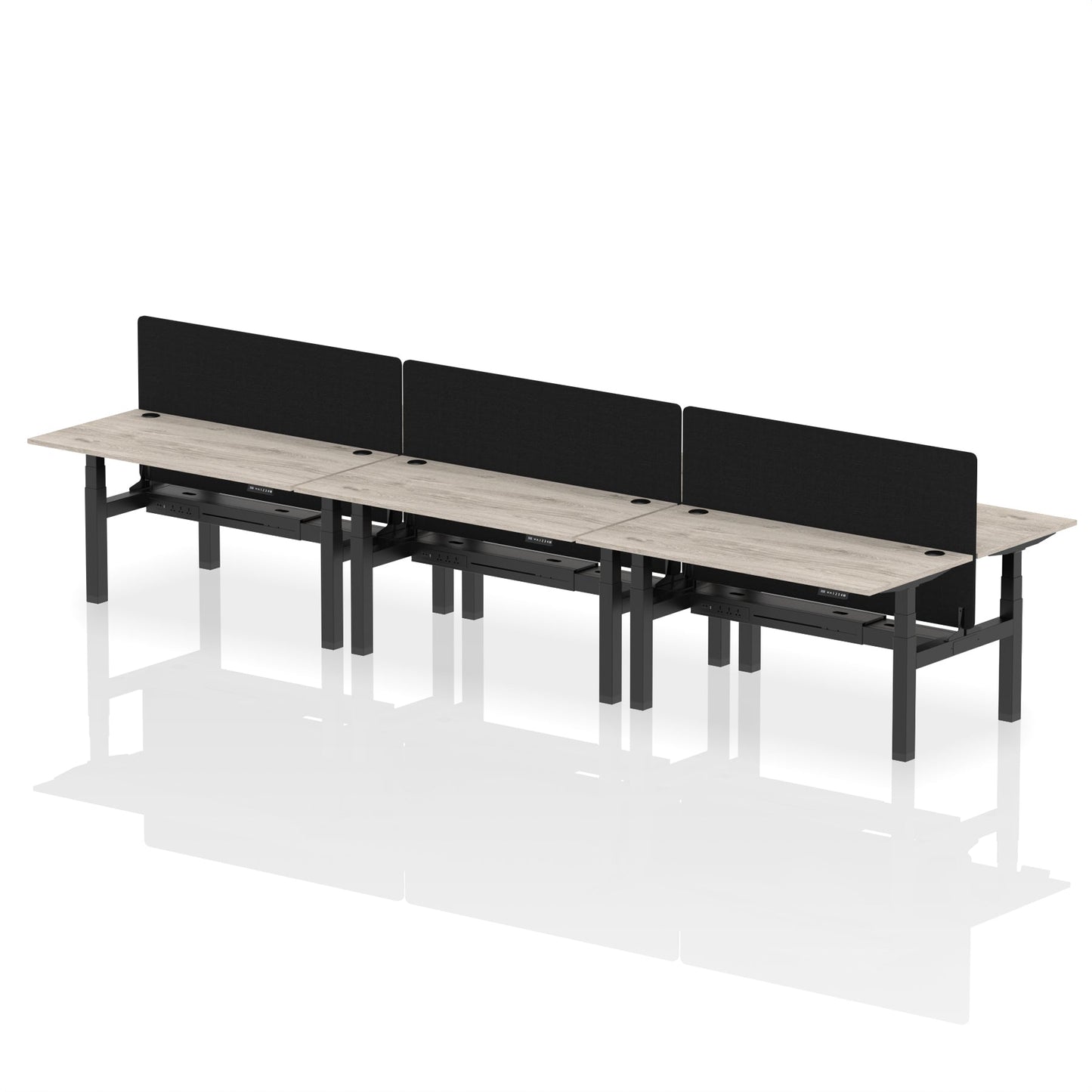 Air Back-to-Back Height Adjustable Bench Desk - 6 Person with Black Straight Screen