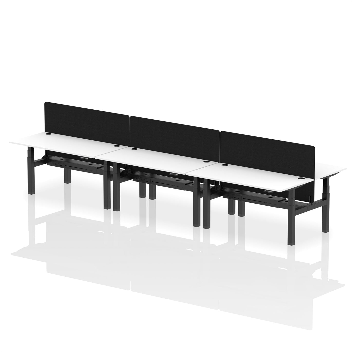 Air Back-to-Back Height Adjustable Bench Desk - 6 Person with Black Straight Screen