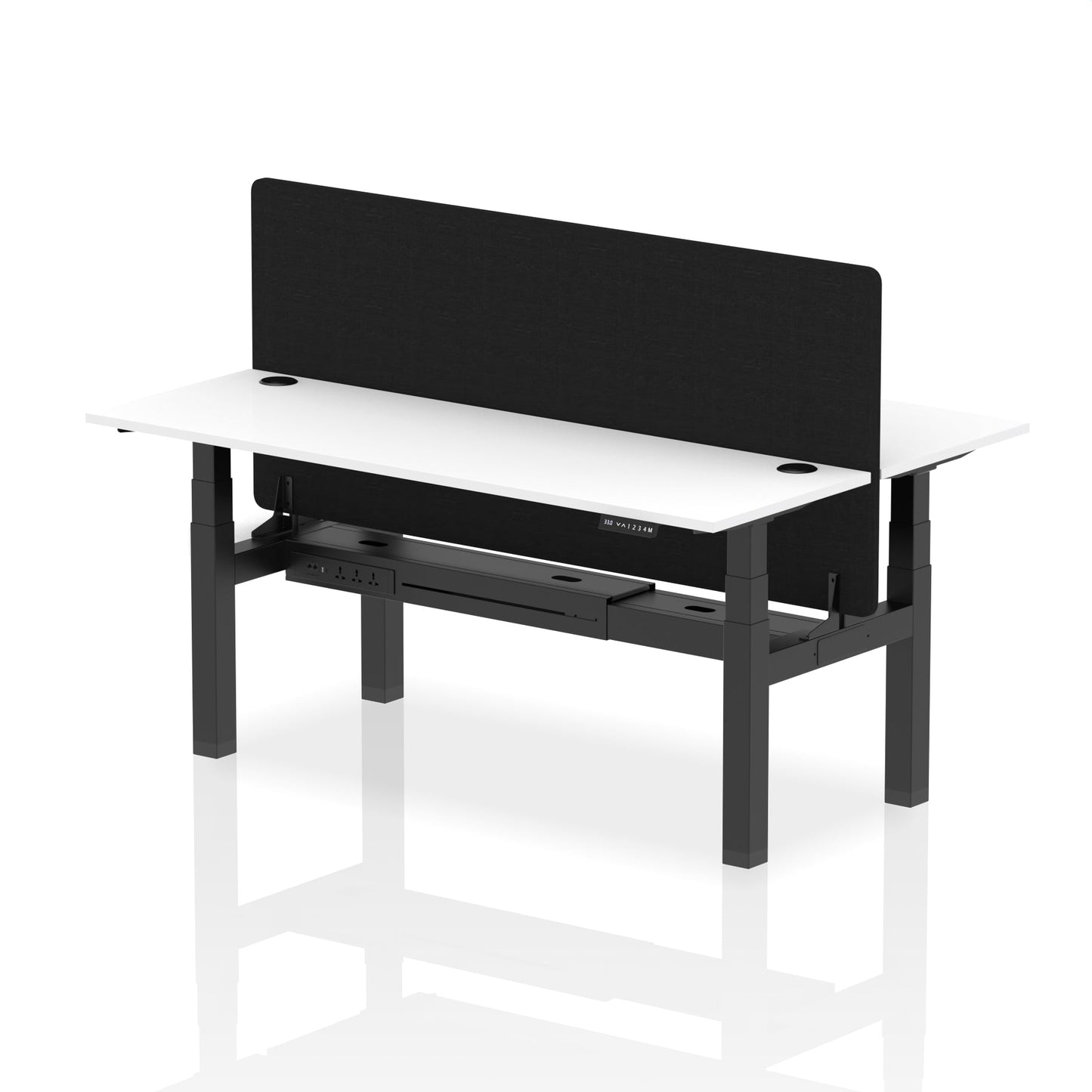 Air Back-to-Back Slimline Height Adjustable Bench Desk - 2 Person with Black Straight Screen