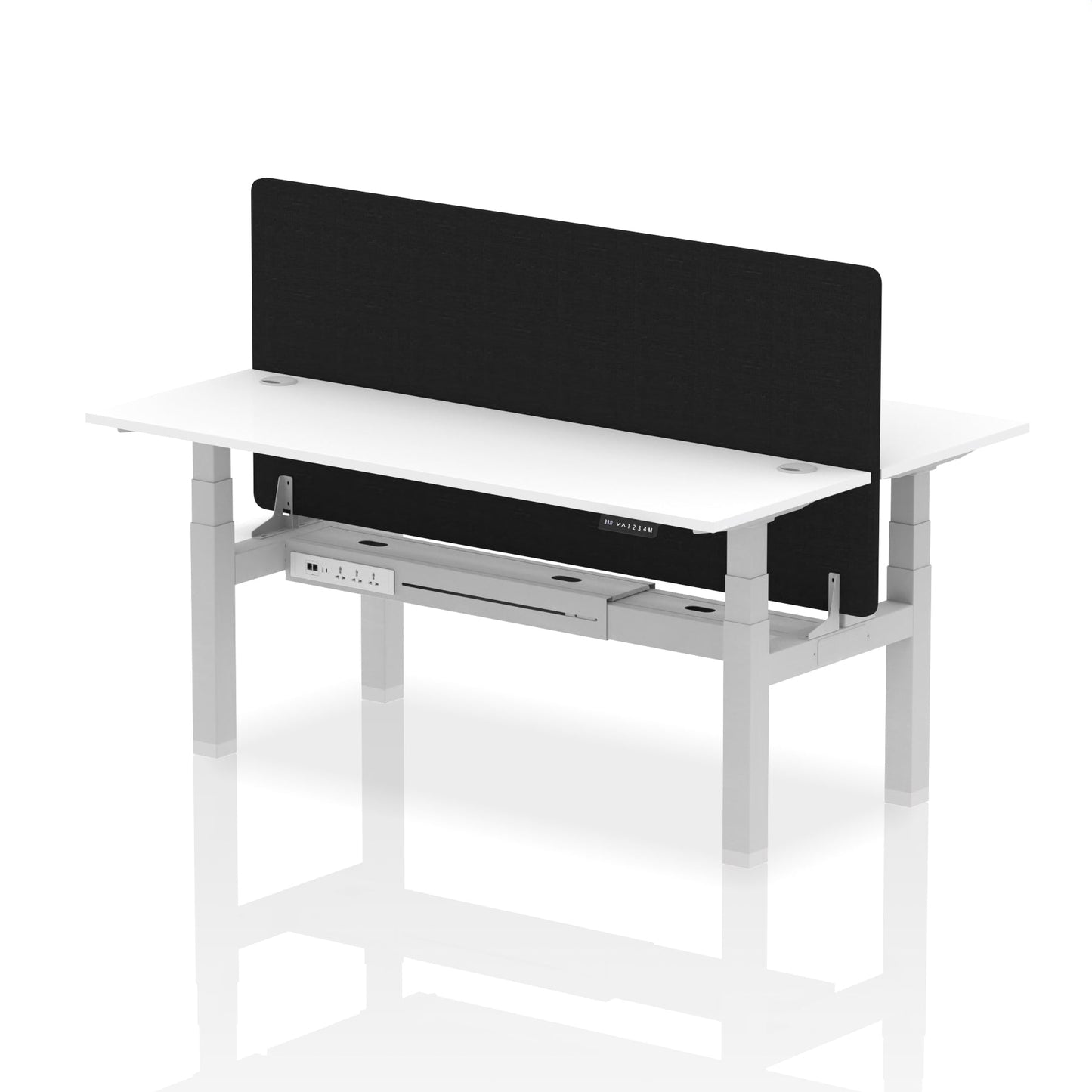 Air Back-to-Back Slimline Height Adjustable Bench Desk - 2 Person with Black Straight Screen