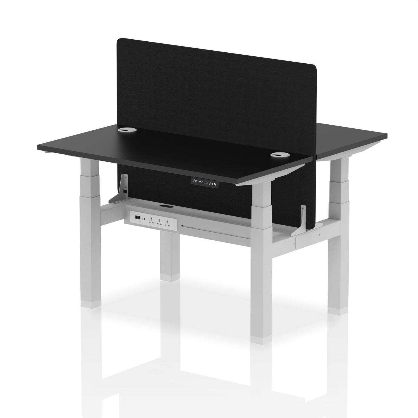 Air Back-to-Back Slimline Height Adjustable Bench Desk - 2 Person with Black Straight Screen