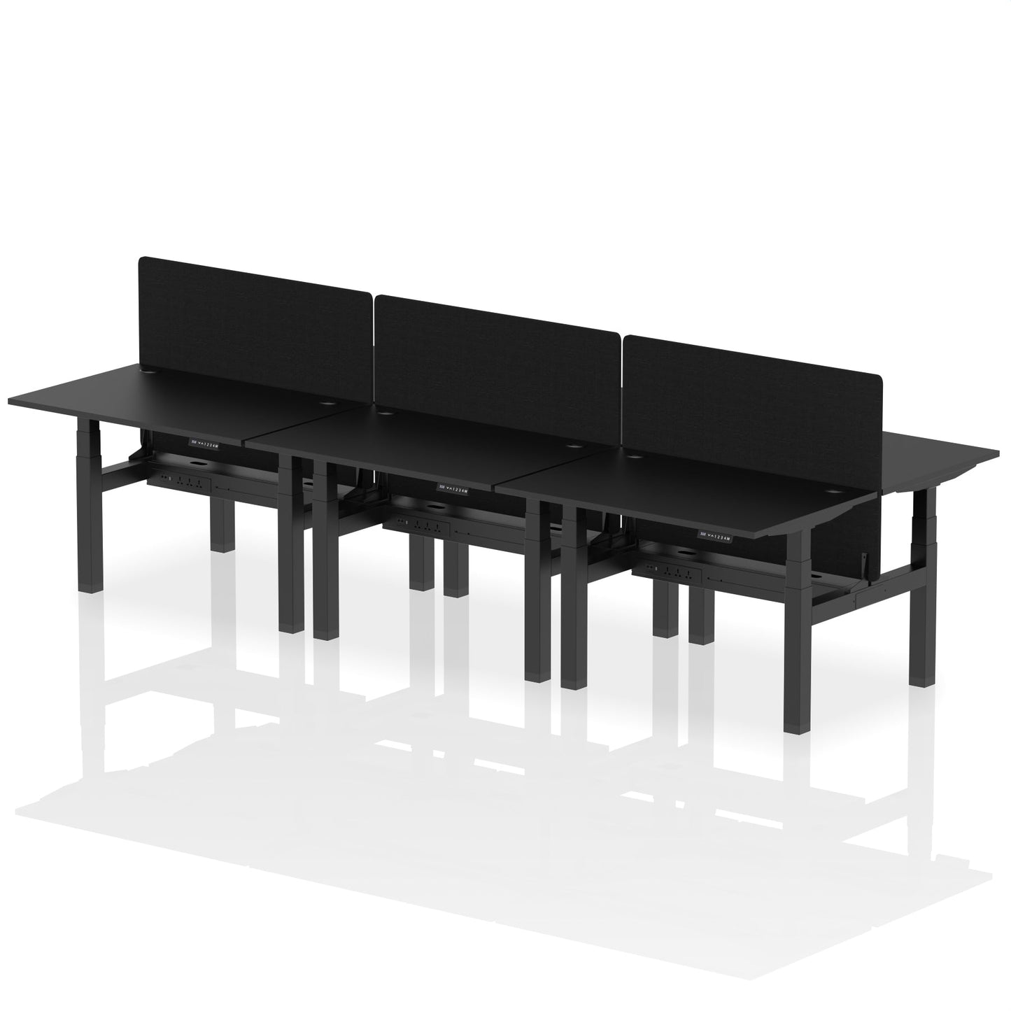 Air Back-to-Back Height Adjustable Bench Desk - 6 Person with Black Straight Screen