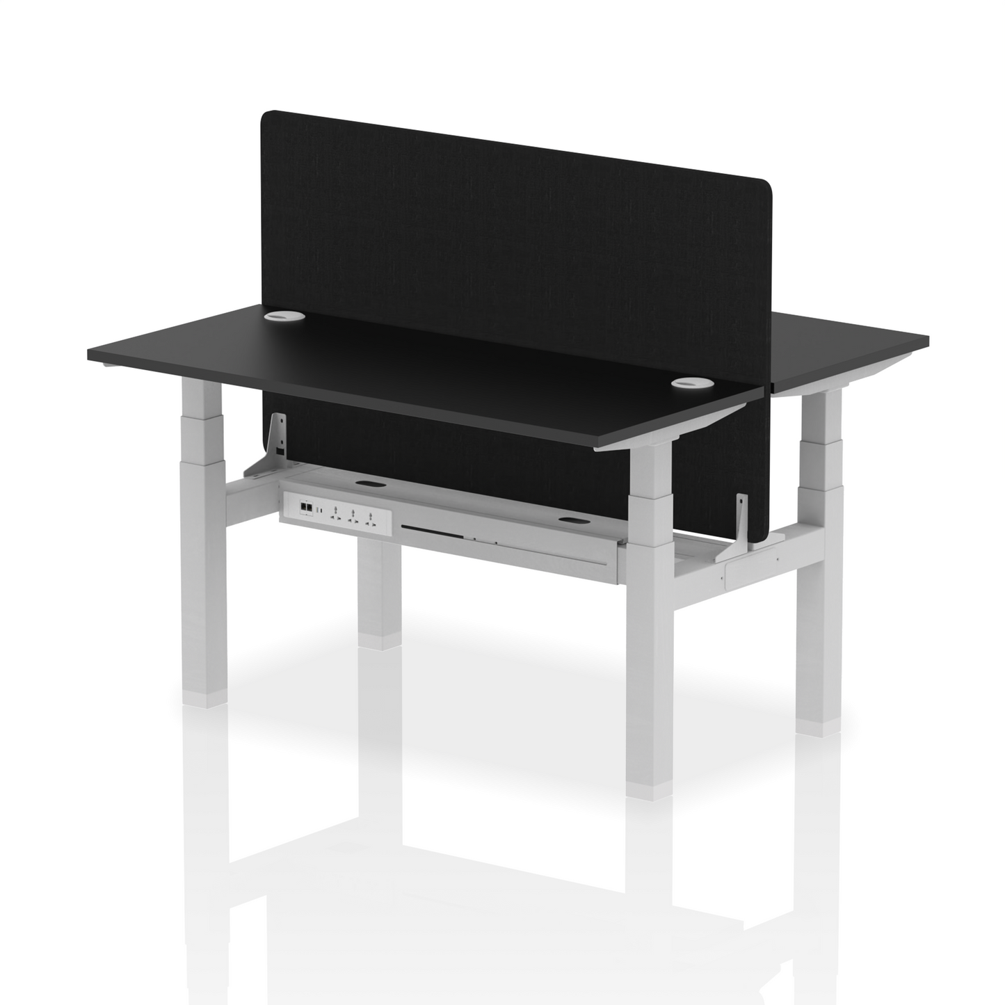 Air Back-to-Back Slimline Height Adjustable Bench Desk - 2 Person with Black Straight Screen