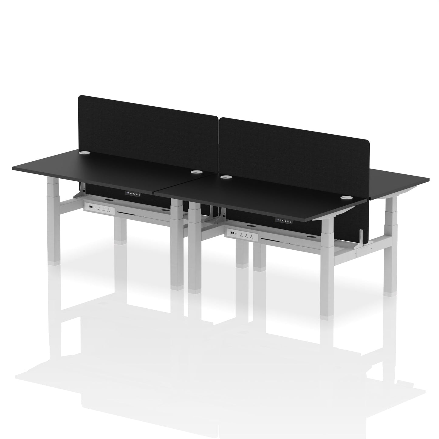 Air Back-to-Back Height Adjustable Bench Desk - 4 Person with Black Straight Screen