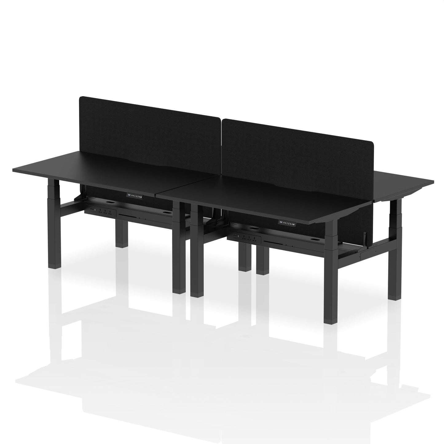 Air Back-to-Back Scalloped Edge Height Adjustable Bench Desk - 4 Person with Black Straight Screen