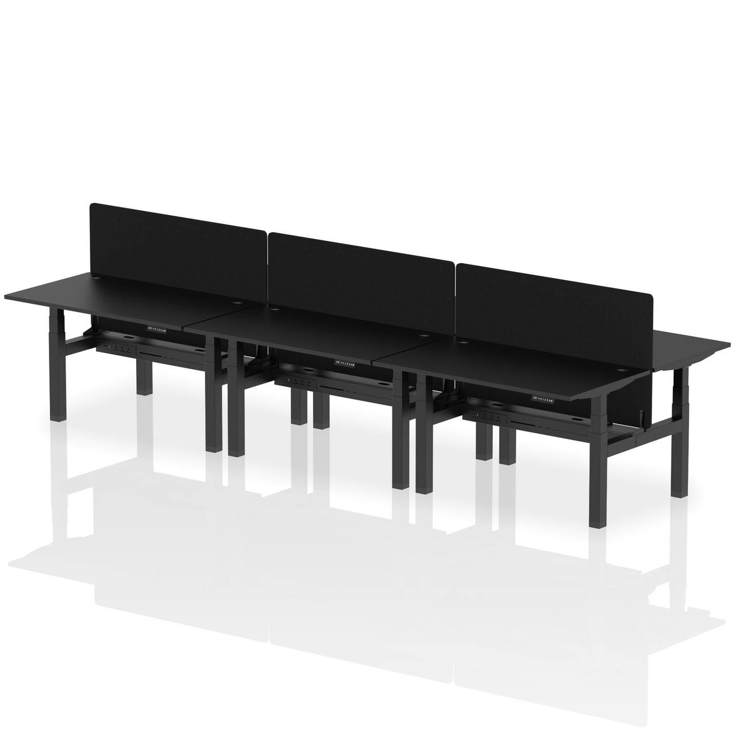 Air Back-to-Back Height Adjustable Bench Desk - 6 Person with Black Straight Screen