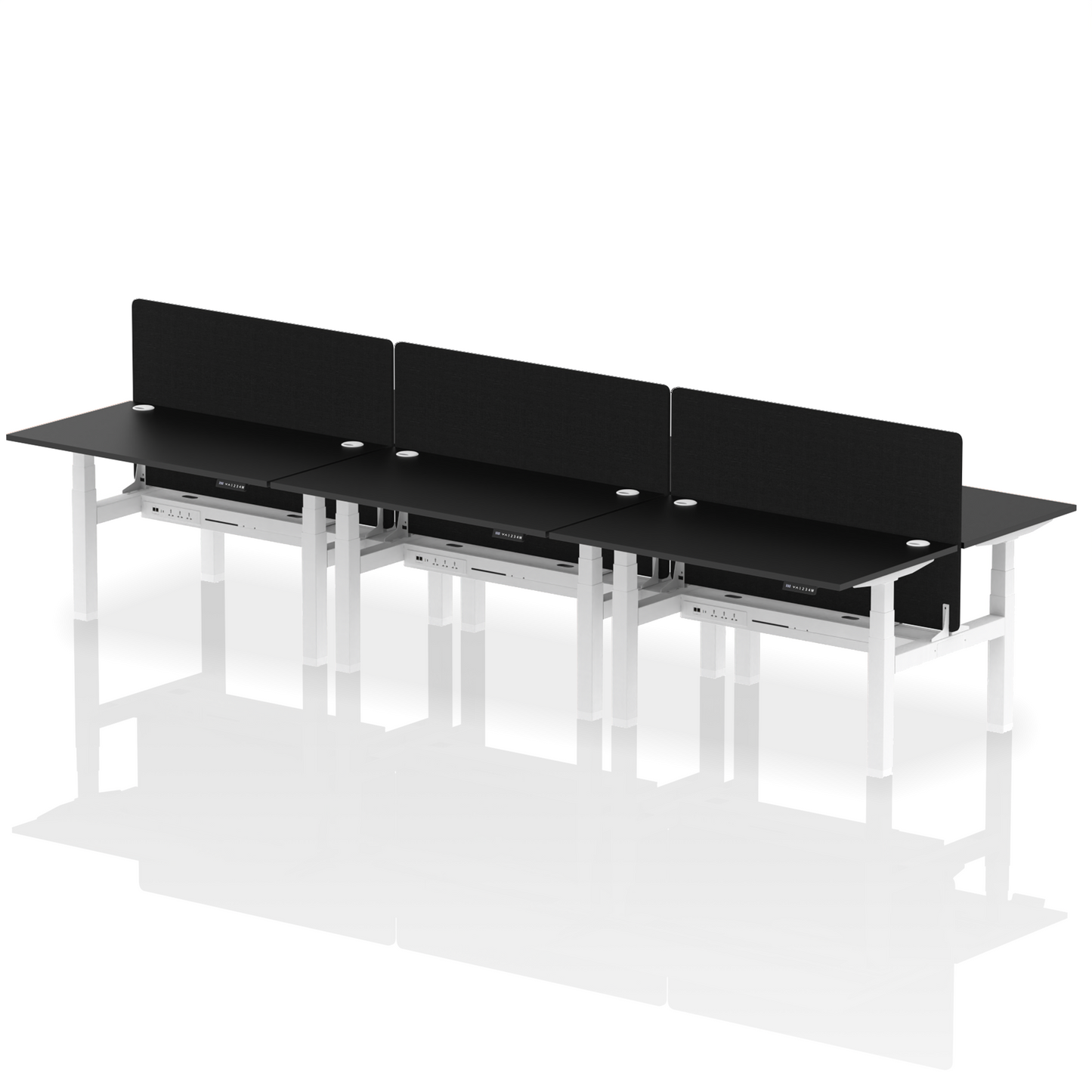 Air Back-to-Back Height Adjustable Bench Desk - 6 Person with Black Straight Screen