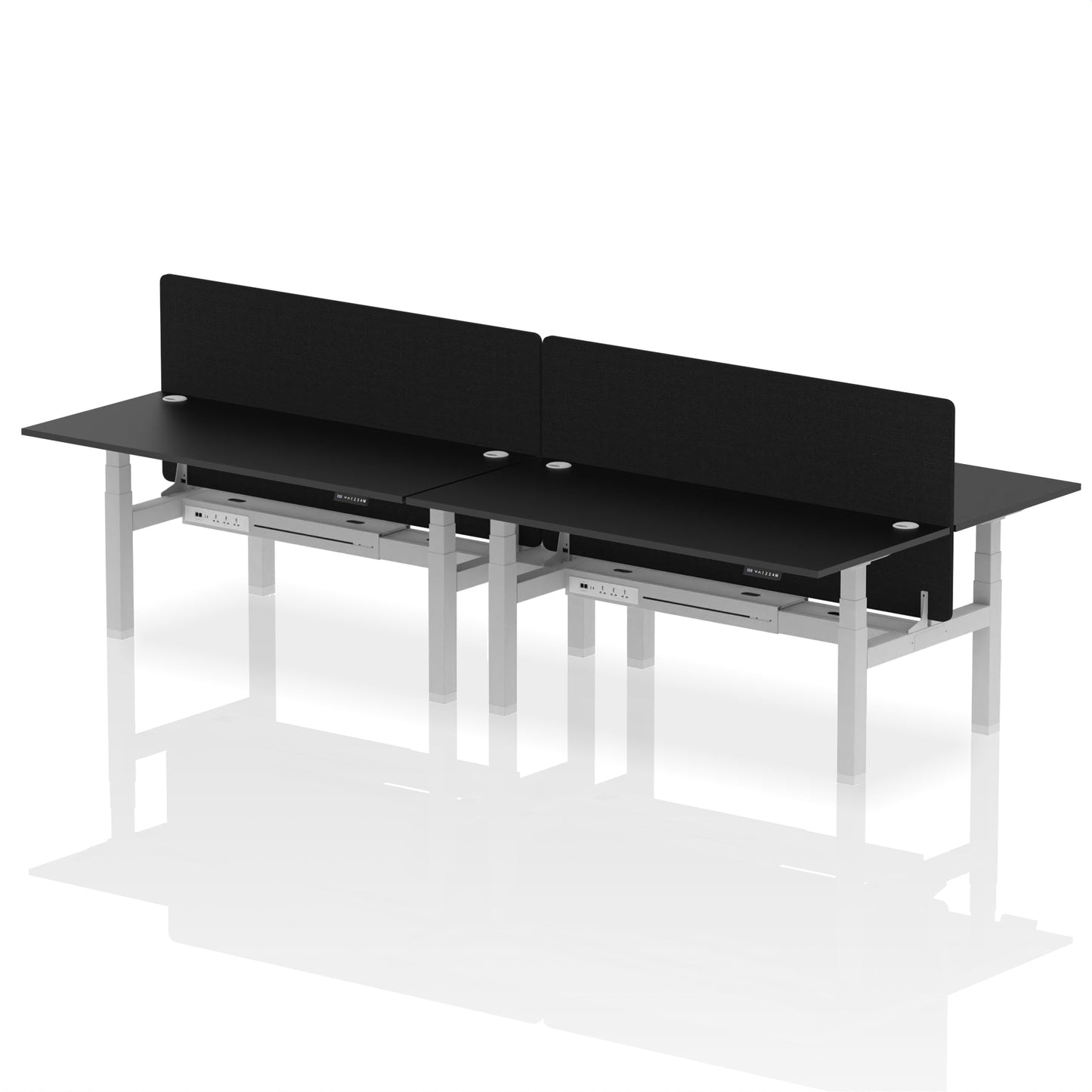 Air Back-to-Back Height Adjustable Bench Desk - 4 Person with Black Straight Screen