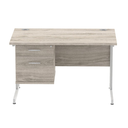 Impulse Cantilever Straight Desk Silver Frame With Fixed Pedestal