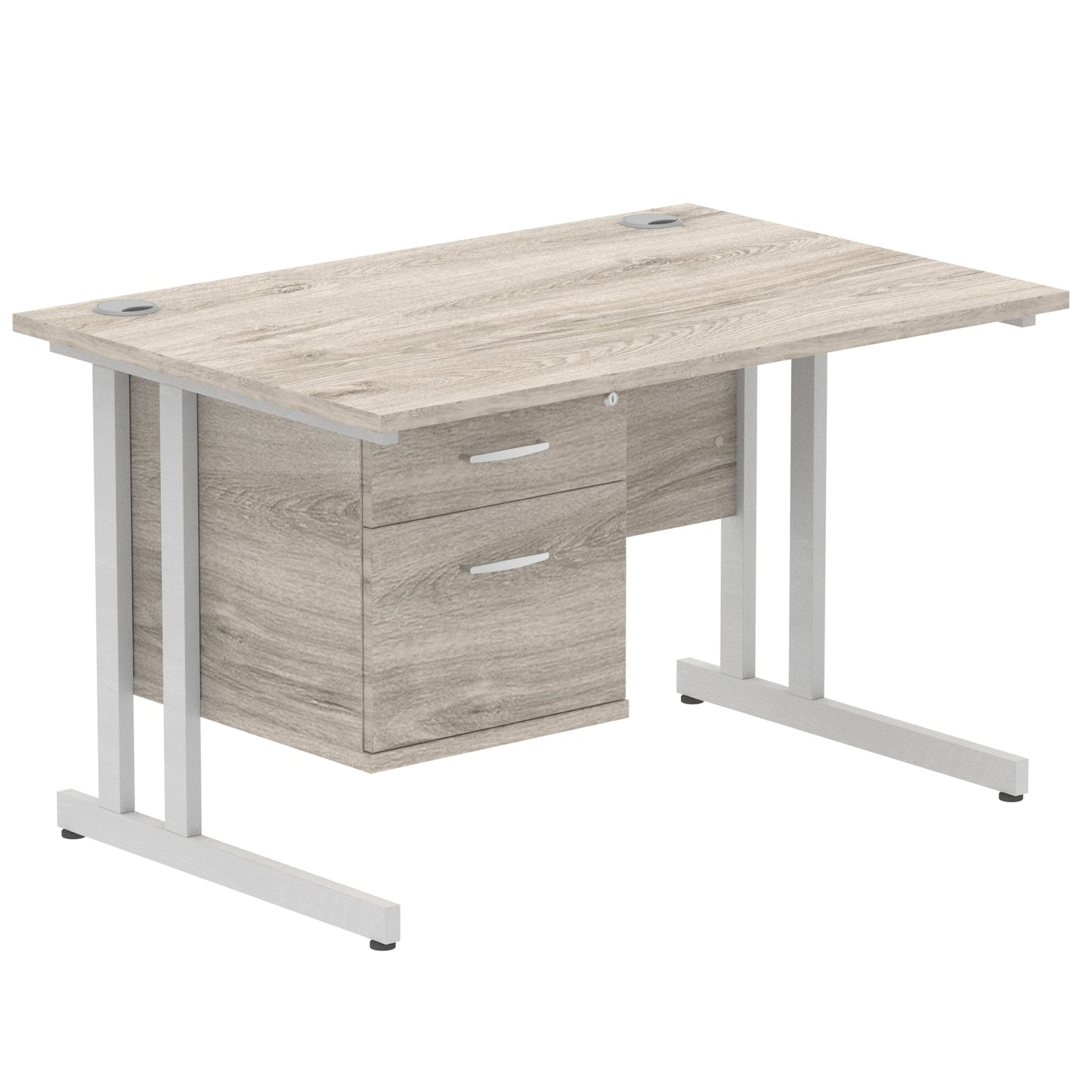 Impulse Cantilever Straight Desk Silver Frame With Fixed Pedestal