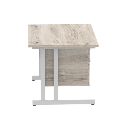 Impulse Cantilever Straight Desk Silver Frame With Fixed Pedestal