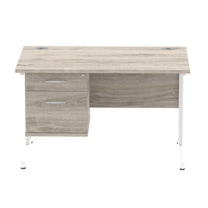 Impulse Cantilever Straight Desk White Frame With Fixed Pedestal