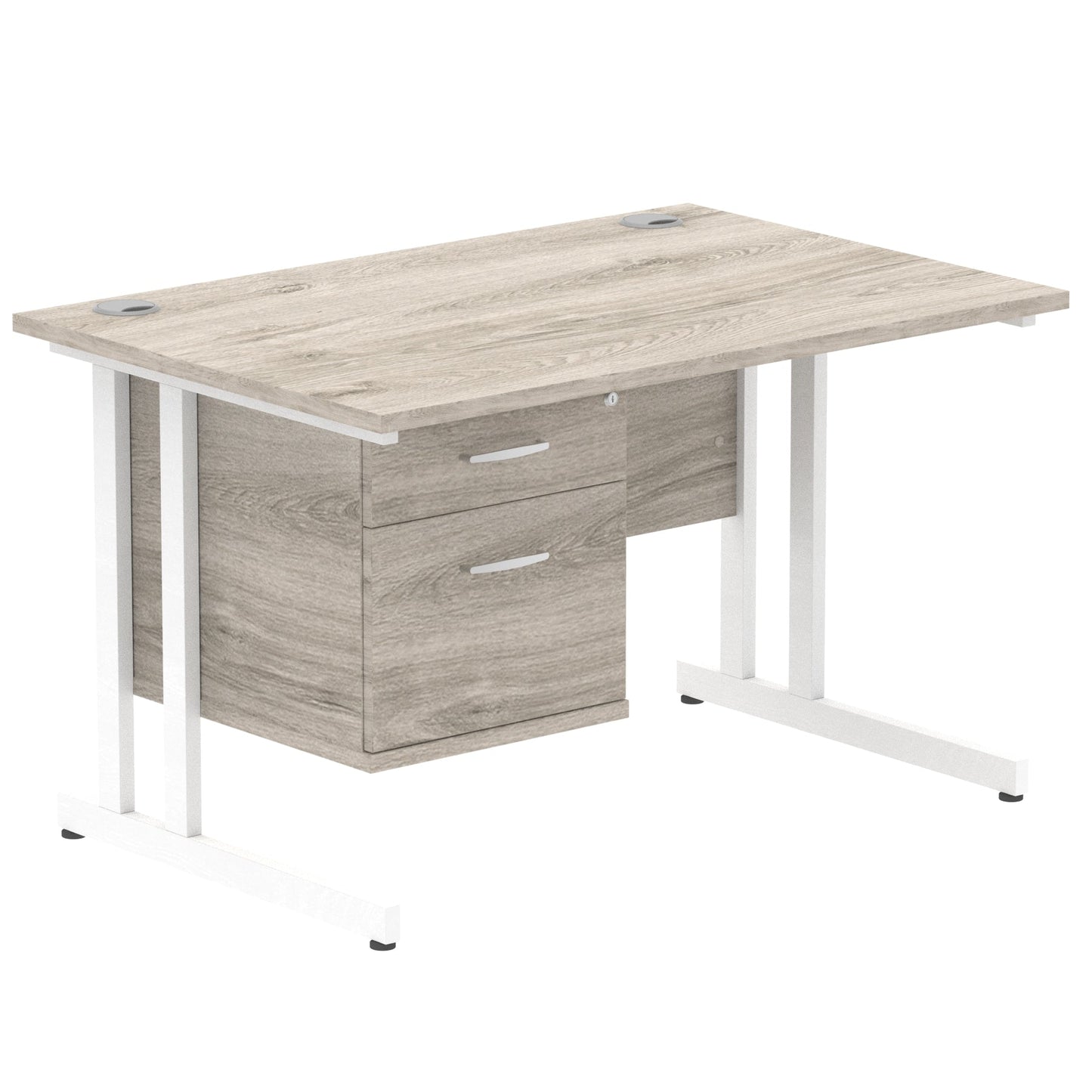 Impulse Cantilever Straight Desk White Frame With Fixed Pedestal