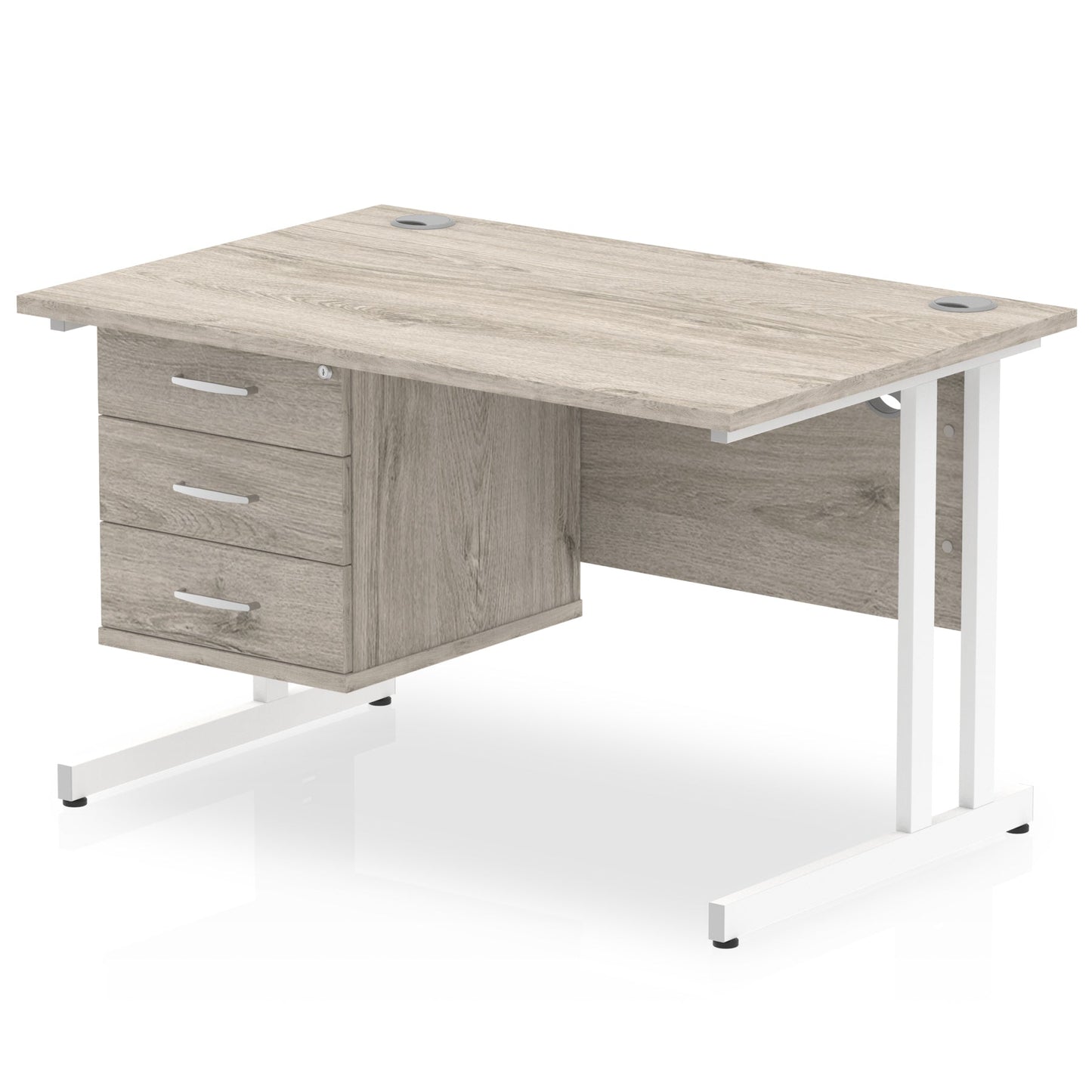 Impulse Cantilever Straight Desk White Frame With Fixed Pedestal