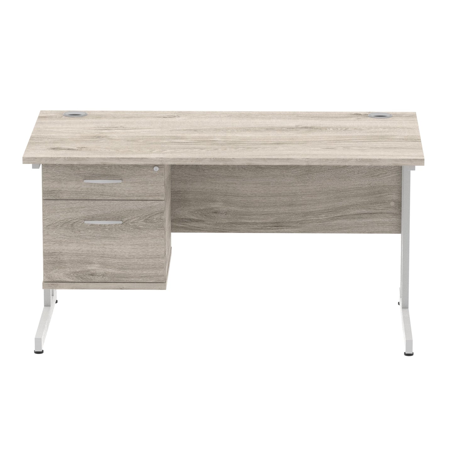 Impulse Cantilever Straight Desk Silver Frame With Fixed Pedestal