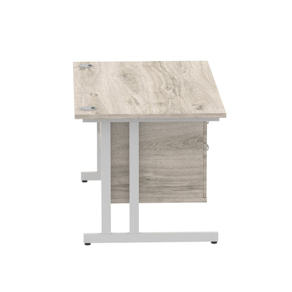 Impulse Cantilever Straight Desk Silver Frame With Fixed Pedestal