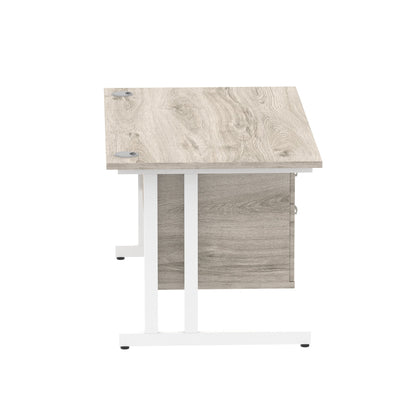 Impulse Cantilever Straight Desk White Frame With Fixed Pedestal