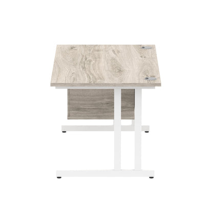 Impulse Cantilever Straight Desk White Frame With Fixed Pedestal