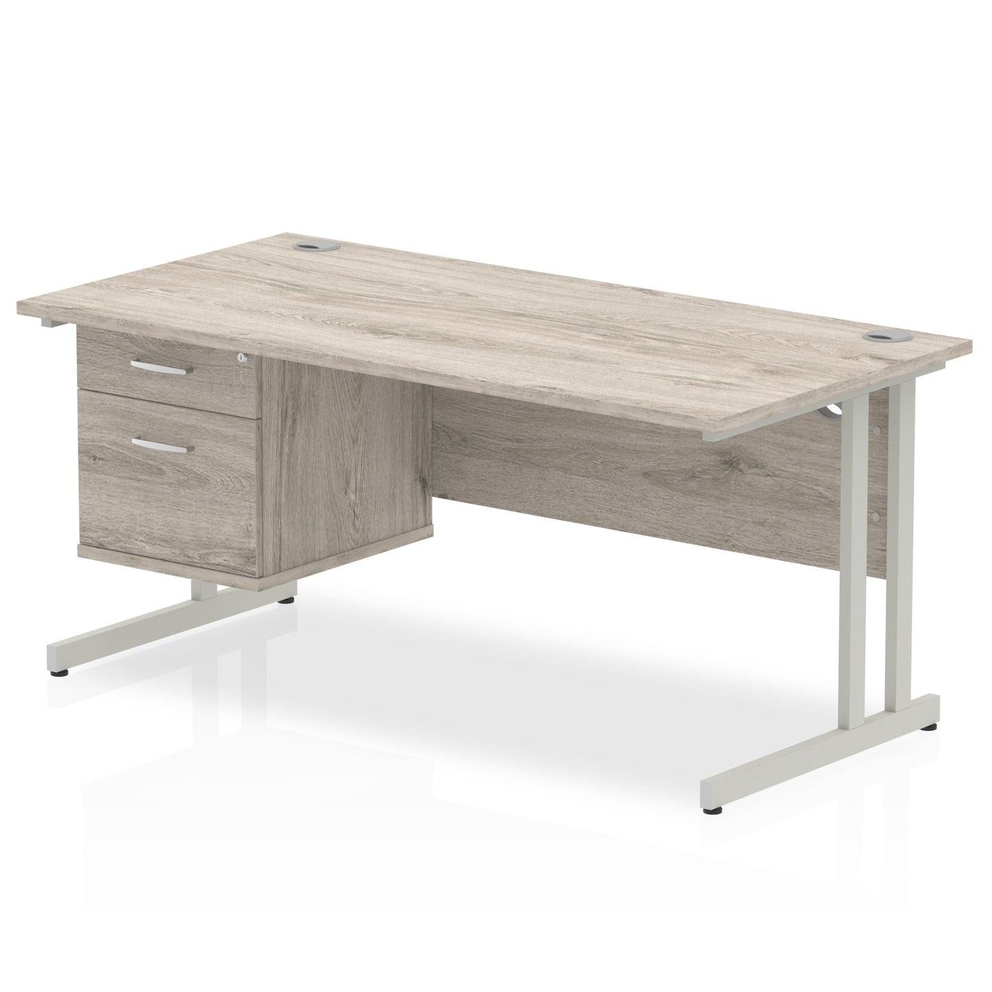 Impulse Cantilever Straight Desk Silver Frame With Fixed Pedestal