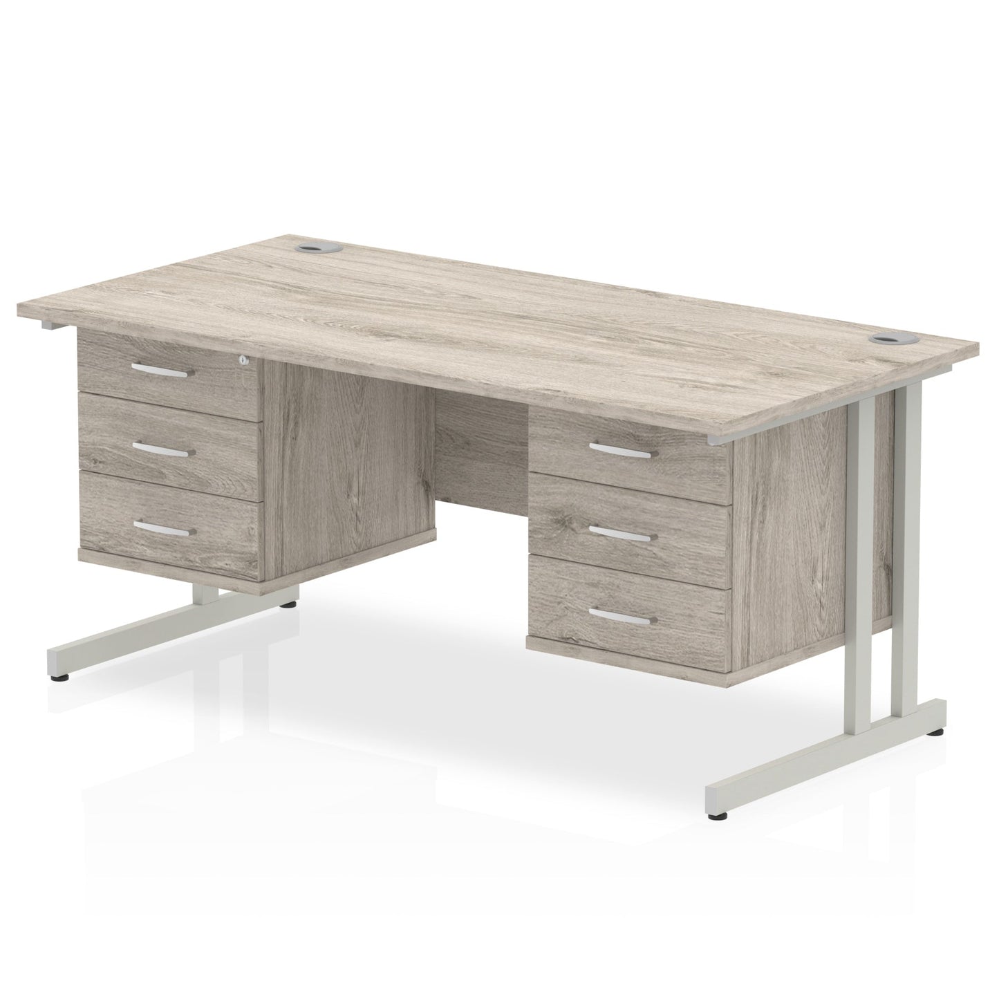 Impulse Cantilever Straight Desk Silver Frame With Fixed Pedestal