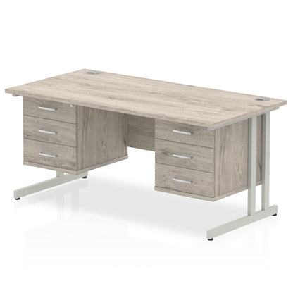 Impulse Cantilever Straight Desk Silver Frame With Fixed Pedestal