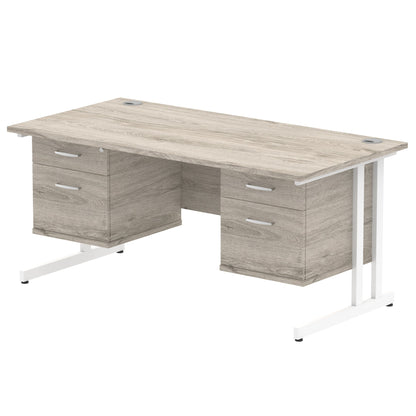 Impulse Cantilever Straight Desk White Frame With Fixed Pedestal