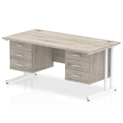 Impulse Cantilever Straight Desk White Frame With Fixed Pedestal