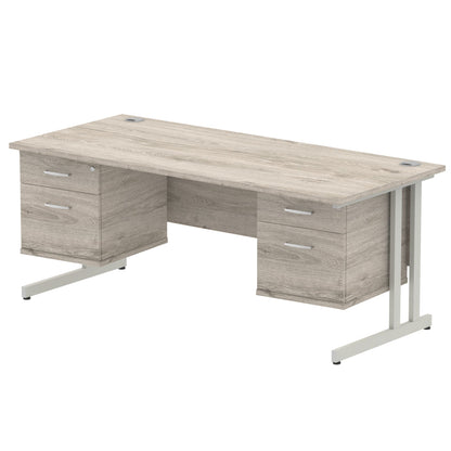 Impulse Cantilever Straight Desk Silver Frame With Fixed Pedestal