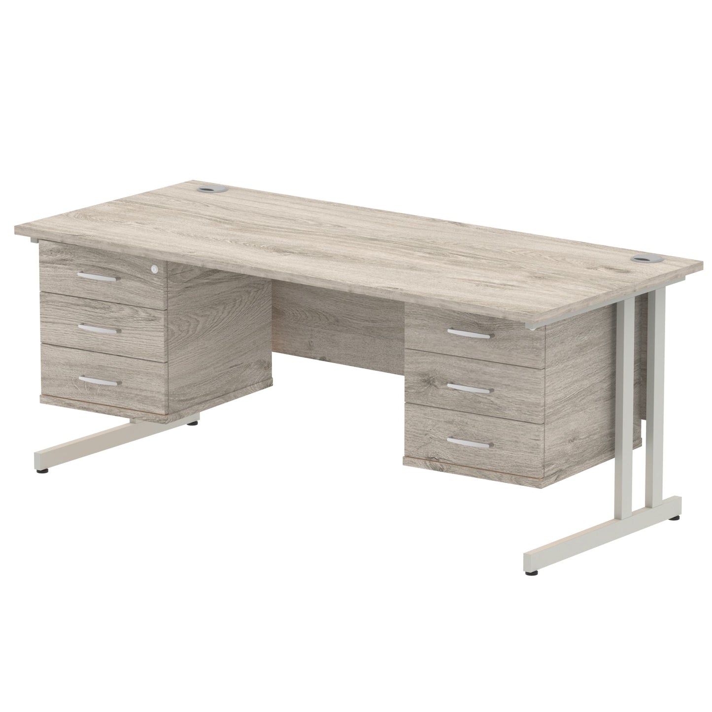 Impulse Cantilever Straight Desk Silver Frame With Fixed Pedestal