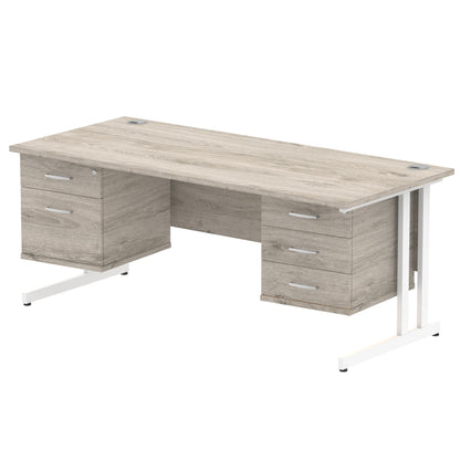 Impulse Cantilever Straight Desk White Frame With Fixed Pedestal