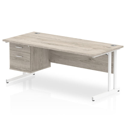 Impulse Cantilever Straight Desk White Frame With Fixed Pedestal