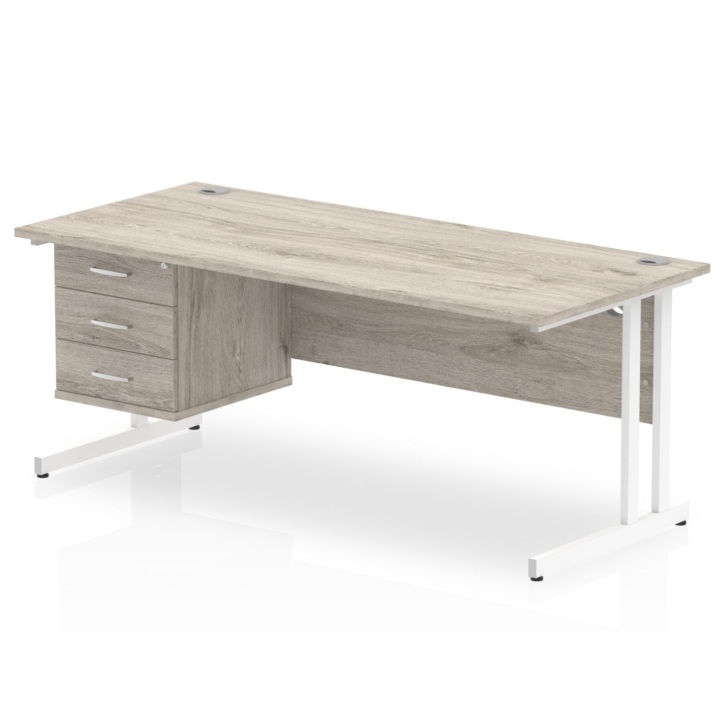 Impulse Cantilever Straight Desk White Frame With Fixed Pedestal