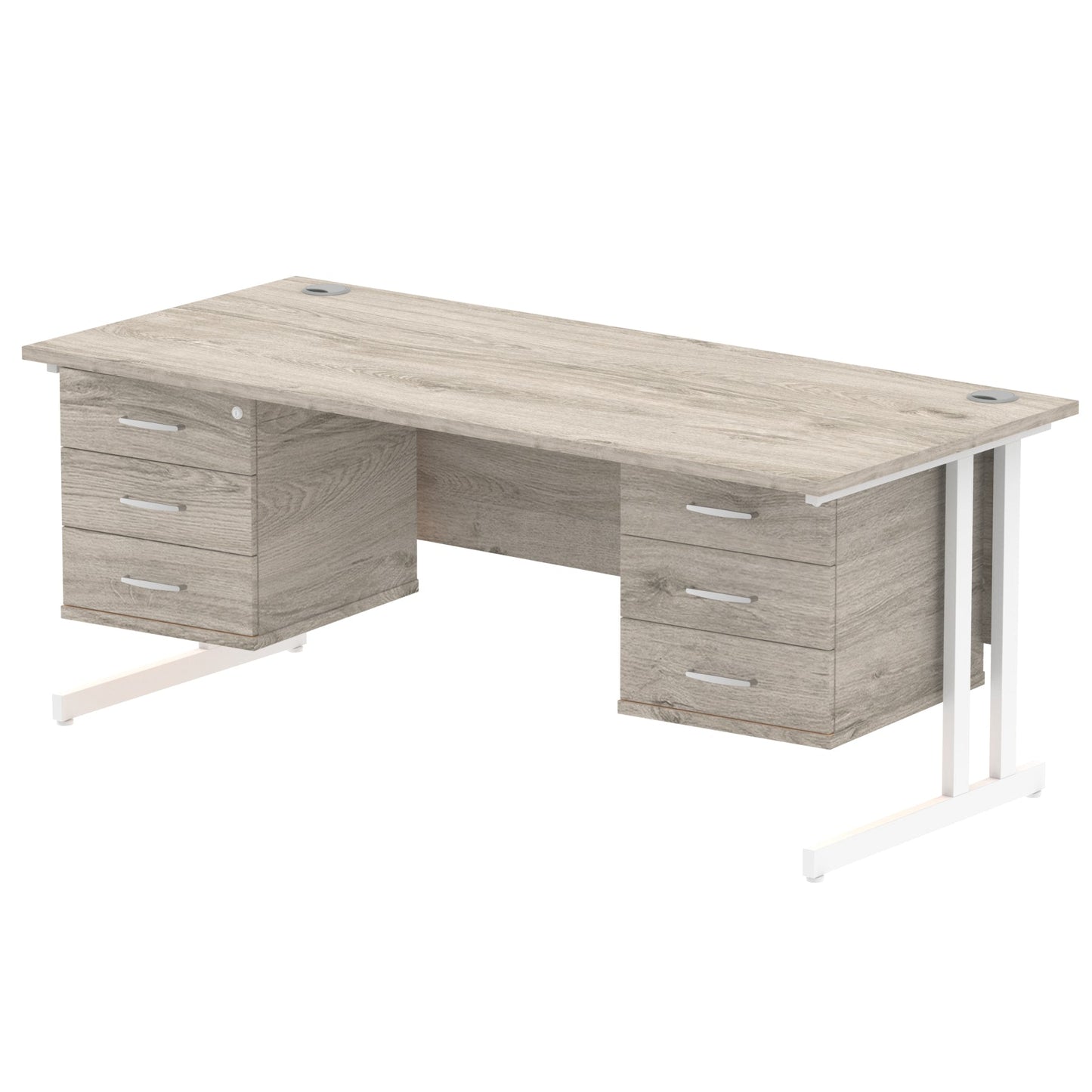 Impulse Cantilever Straight Desk White Frame With Fixed Pedestal