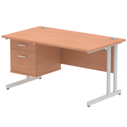 Impulse Cantilever Straight Desk Silver Frame With Fixed Pedestal