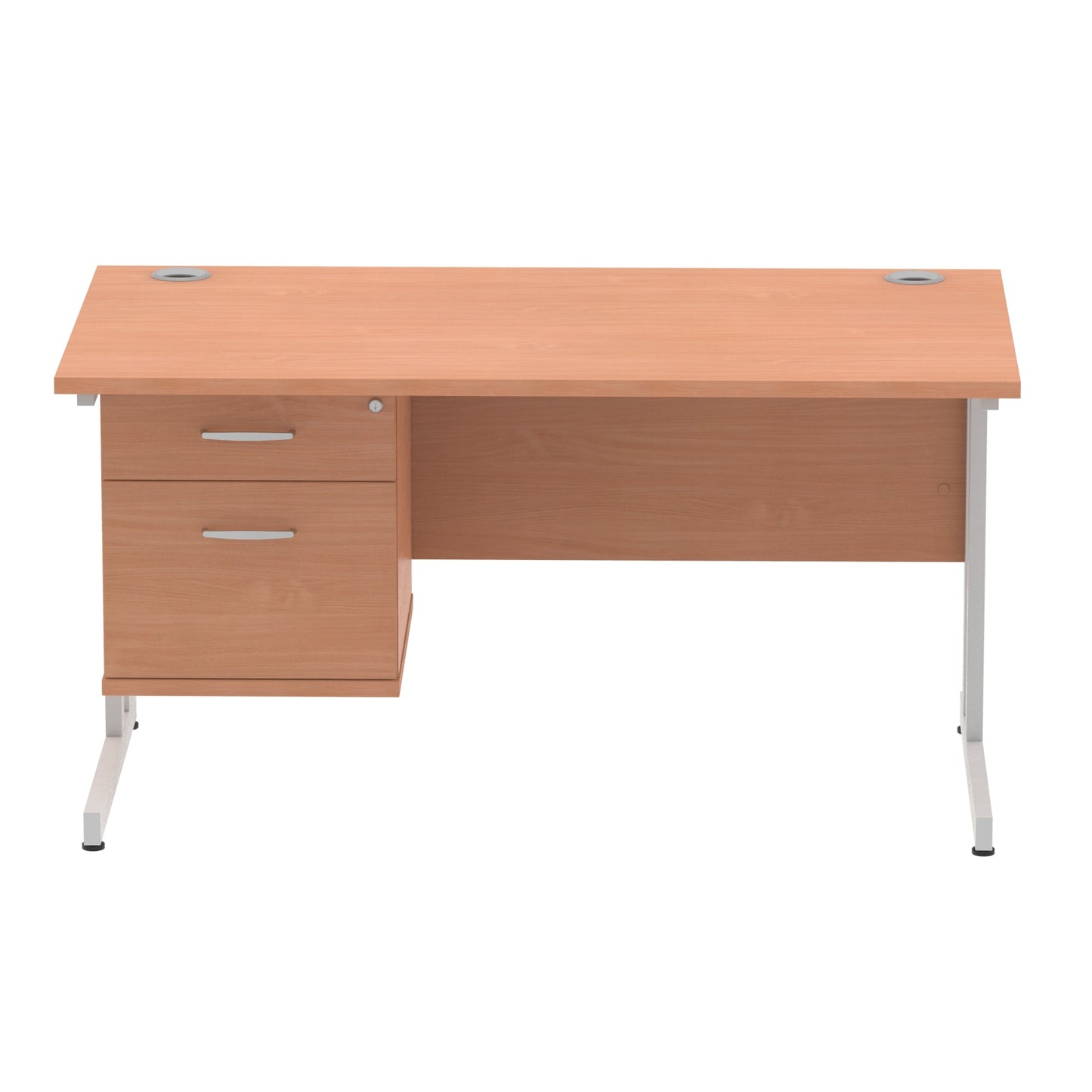 Impulse Cantilever Straight Desk Silver Frame With Fixed Pedestal