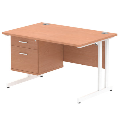 Impulse Cantilever Straight Desk White Frame With Fixed Pedestal