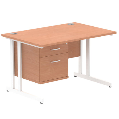 Impulse Cantilever Straight Desk White Frame With Fixed Pedestal