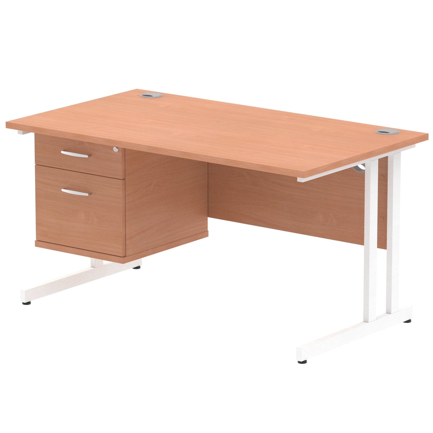 Impulse Cantilever Straight Desk White Frame With Fixed Pedestal