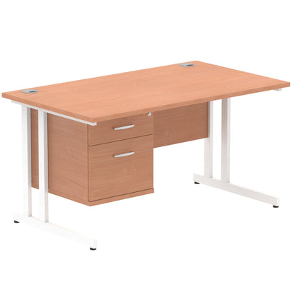 Impulse Cantilever Straight Desk White Frame With Fixed Pedestal