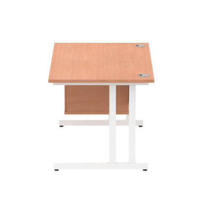 Impulse Cantilever Straight Desk White Frame With Fixed Pedestal