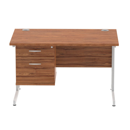 Impulse Cantilever Straight Desk Silver Frame With Fixed Pedestal