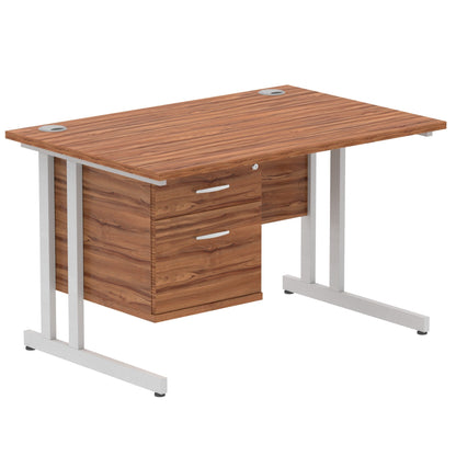 Impulse Cantilever Straight Desk Silver Frame With Fixed Pedestal