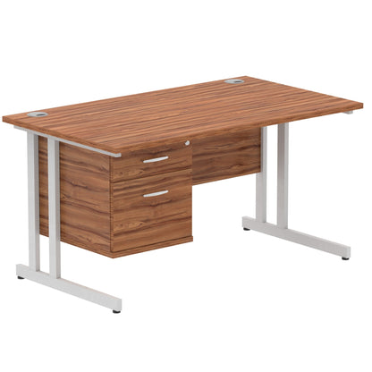 Impulse Cantilever Straight Desk Silver Frame With Fixed Pedestal