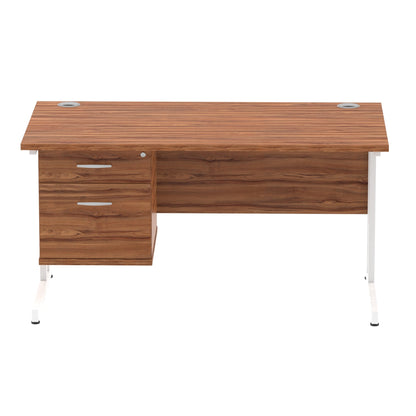 Impulse Cantilever Straight Desk White Frame With Fixed Pedestal